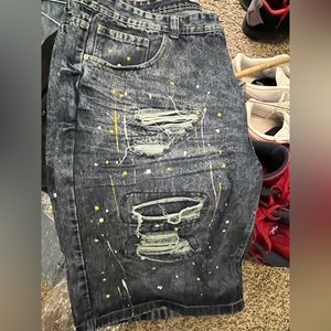 Brooklyn Express JeanShorts yellow/white splash illusion holes light starch 48